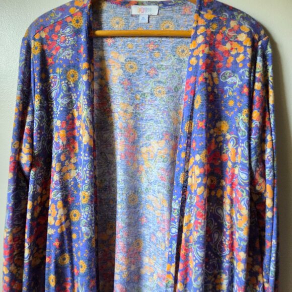 EUC LULAROE FLORAL LONG DUSTER OPEN LINEN BLEND CARDIGAN SIZE XL - Picture 6 of 14